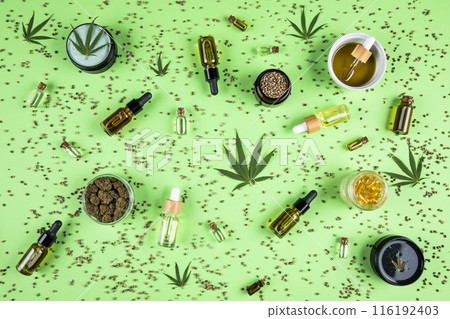 Marijuana buds with cannabis leaves on cbd concept 116192403