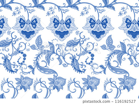 Fantasy flowers in retro, vintage, jacobean embroidery style Fantasy flowers in retro, vintage, jacobean embroidery style 116192527