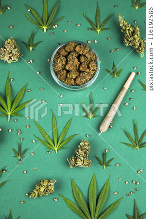 Weed, Top view of marijuana, Cannabis leaves 116192586