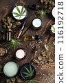 Cbd hemp cosmetics, oil in bottle and marijuana 116192718