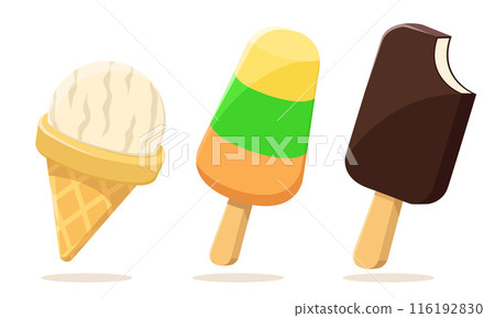 Ice cream cone, chocolate and fruit on a white background. Set Ice cream cone, chocolate and fruit on a white background. Set 116192830