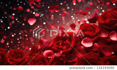 Red roses petals and sprinkles confetti for a holiday celebration 14th february Red roses petals and sprinkles confetti for a holiday celebration 14th february 116193090