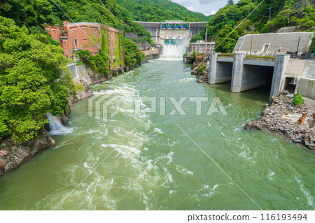 Amagase Dam and its outlet, where water is released to regulate the rainy season, Uji City, Kyoto Prefecture Amagase Dam and its outlet, where water is released to regulate the rainy season, Uji City, Kyoto Prefecture 116193494