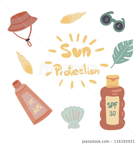 Sun protection flat design set summer sea beach Sun protection flat design set summer sea beach 116193931