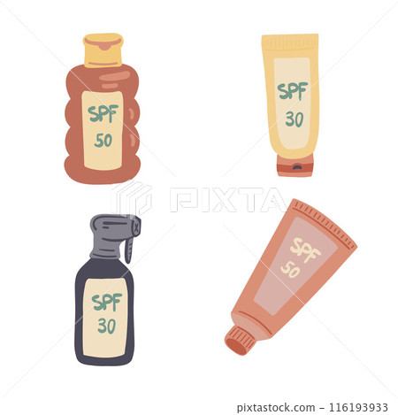 SPF cream spray flat design set of four SPF cream spray flat design set of four 116193933