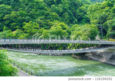 Amagase Dam and the elegant Shirako Bridge downstream in Uji, Kyoto Prefecture Amagase Dam and the elegant Shirako Bridge downstream in Uji, Kyoto Prefecture 116194202