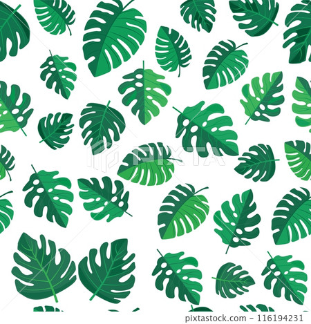 seamless pattern of vibrant green leaves on a white background. Various leaf shapes and sizes create a fresh, natural, and tropical appearance, perfect for eco-friendly or botanical projects seamless pattern of vibrant green leaves on a white background. Various leaf shapes and sizes create a fresh, natural, and tropical appearance, perfect for eco-friendly or botanical projects 116194231