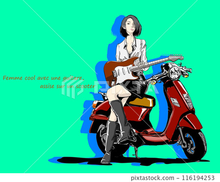 坐在踏板車上 坐在踏板車上 116194253