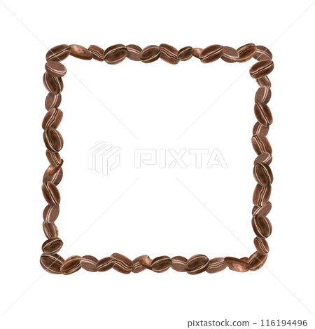 Dark roasted coffee beans. Square frame with aroma ingredient for morning invigorating aromatic drink. Empty space for your text. Watercolor illustration. For cafe advertising, package, menu Dark roasted coffee beans. Square frame with aroma ingredient for morning invigorating aromatic drink. Empty space for your text. Watercolor illustration. For cafe advertising, package, menu 116194496
