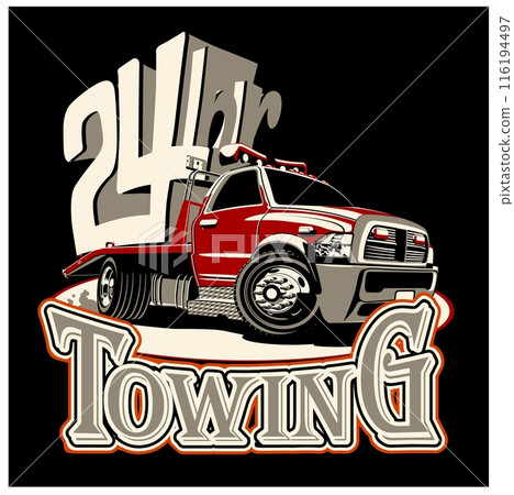 Cartoon tow truck isolated on black background Cartoon tow truck isolated on black background 116194497