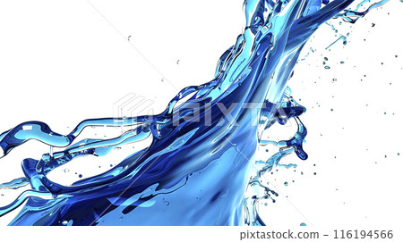 High resolution capture of dynamic blue water splash on a clean white background with room for text 116194566