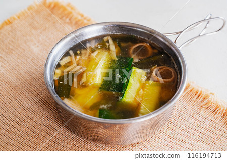 Fried zucchini miso soup Fried zucchini miso soup 116194713