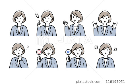 Female office worker facial expression illustration set 116195051