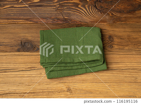 Green Kitchen Napkin Mockup, Eco Towel on Wooden Table with Copy Space for Text, Tablecloth Banner Green Kitchen Napkin Mockup, Eco Towel on Wooden Table with Copy Space for Text, Tablecloth Banner 116195116