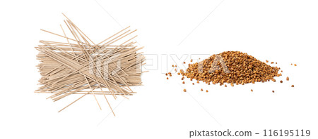 Dry Soba Isolated, Raw Buckwheat Noodles, Uncooked Buck Wheat Pasta, Soba Spaghetti 116195119