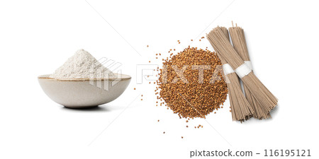 Dry Soba Bundle Isolated, Raw Buckwheat Noodles, Uncooked Buck Wheat Pasta, Soba Spaghetti 116195121