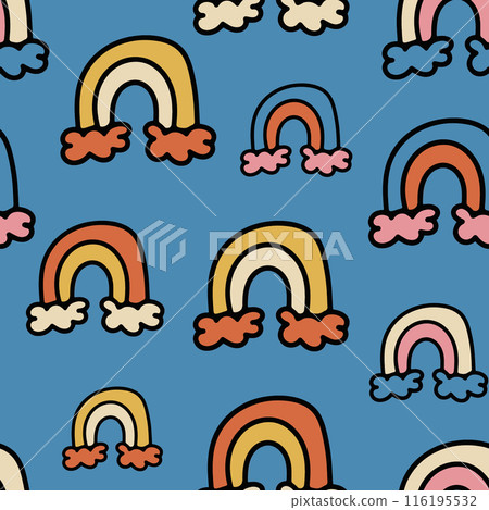 Cute Seamless Pattern with Hand Drawn Rainbow Doodle. Cute Seamless Pattern with Hand Drawn Rainbow Doodle. 116195532