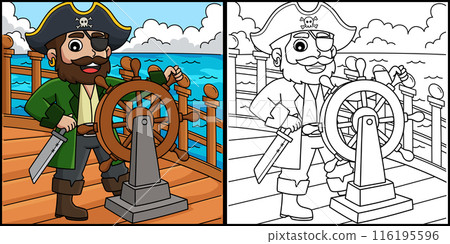 Pirate Steering Wheel Coloring Page Illustration 116195596