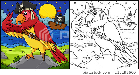 Pirate Parrot Coloring Page Colored Illustration 116195600
