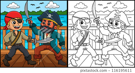 Pirate Fighting Coloring Page Colored Illustration Pirate Fighting Coloring Page Colored Illustration 116195611