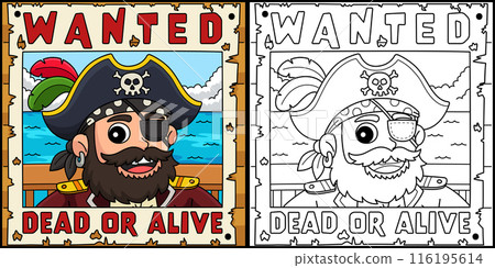 Pirate Wanted Poster Coloring Page Illustration Pirate Wanted Poster Coloring Page Illustration 116195614