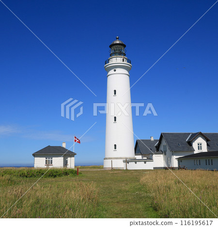 Blue sky over the Hirtshals Lighthouse, Denmark. Blue sky over the Hirtshals Lighthouse, Denmark. 116195617