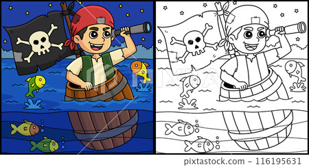 Lost Pirate Coloring Page Colored Illustration 116195631