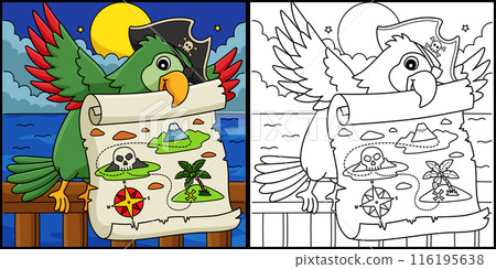 Pirate Parrot with a Treasure Map Illustration 116195638
