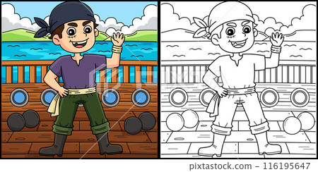 Pirate Crew Coloring Page Colored Illustration Pirate Crew Coloring Page Colored Illustration 116195647