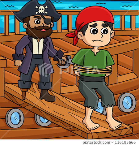 Pirate Walking the Plank Colored Cartoon Pirate Walking the Plank Colored Cartoon 116195666