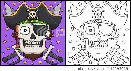 Pirate Skull With Hat Coloring Page Illustration Pirate Skull With Hat Coloring Page Illustration 116195669