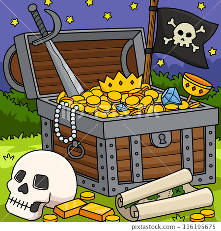 Pirate Treasure Colored Cartoon Illustration 116195675