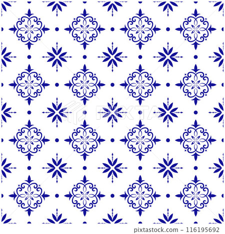 Blue and white porcelain and tile seamless pattern Blue and white porcelain and tile seamless pattern 116195692