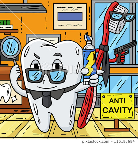 Dental Care Anti Cavity Detectives Colored Cartoon Dental Care Anti Cavity Detectives Colored Cartoon 116195694