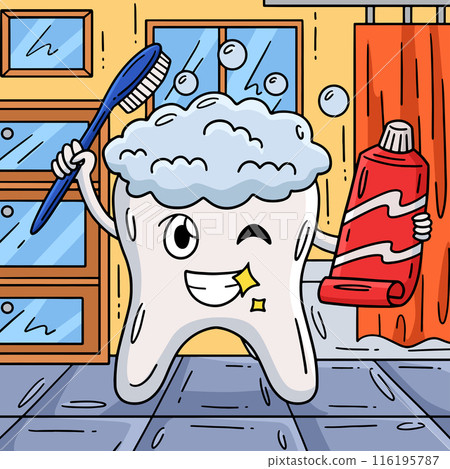 Dental Care Tooth Holding Brush Toothpaste Colored 116195787