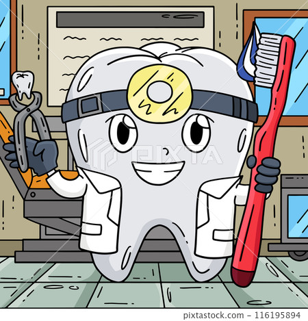 Dental Care Tooth as a Dentist Colored Cartoon Dental Care Tooth as a Dentist Colored Cartoon 116195894