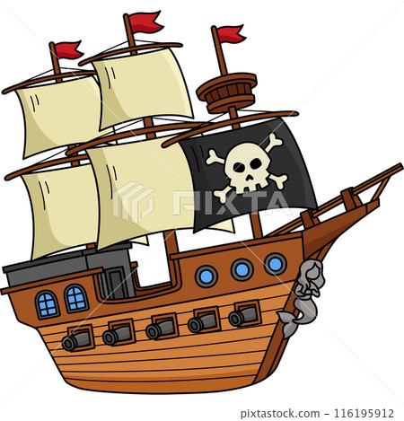 Pirate Ship Cartoon Colored Clipart Illustration 116195912