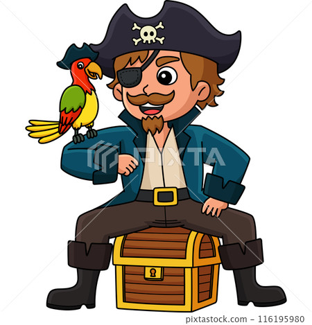 Pirate with a Parrot Cartoon Colored Clipart  116195980