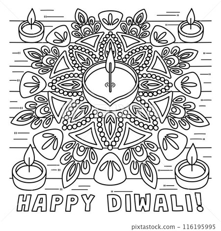 Happy Diwali Rangoli Coloring Page for Kids Happy Diwali Rangoli Coloring Page for Kids 116195995