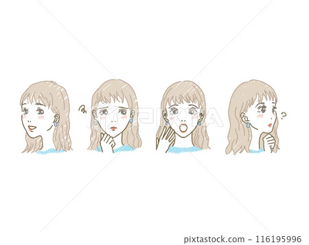 4組手寫女性表情 4組手寫女性表情 116195996