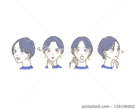 Hand-drawn female facial expressions set of 4 116196002