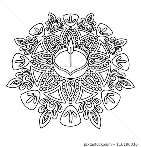 Diwali Rangoli Isolated Coloring Page for Kids 116196030