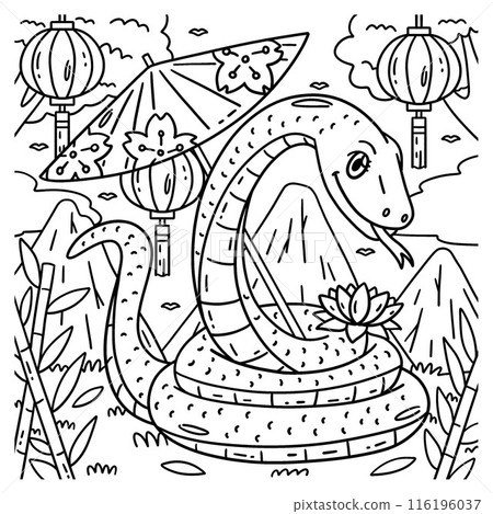 Year of the Snake with Oil Paper Umbrella Coloring 116196037