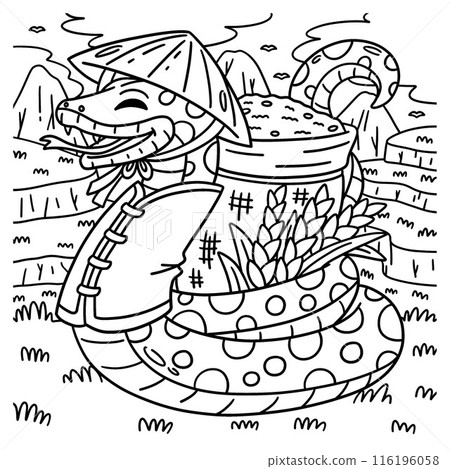 Year of the Snake with Sack of Rice Coloring Page  116196058