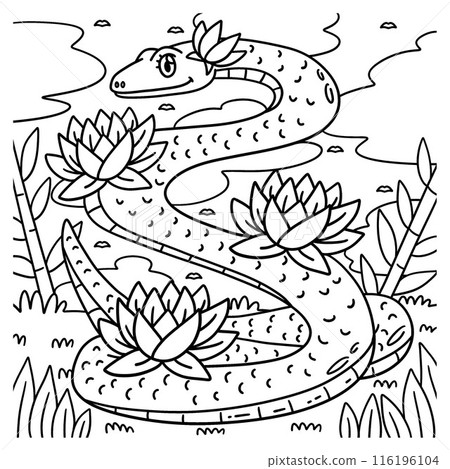 Year of the Snake and Lotus Flowers Coloring Page Year of the Snake and Lotus Flowers Coloring Page 116196104
