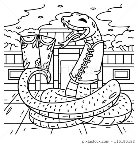 Year of the Snake with Fortune Cards Coloring Page - Stock Illustration ...