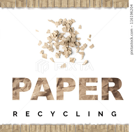 Paper Recycling Banner, Torn Wastepaper Isolated on White Background, Recycling Concept 116196204