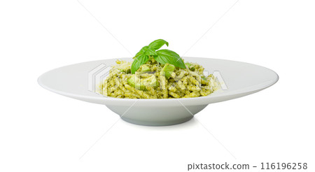 Trofie Al Pesto, Italian Pasta with Pesto Sauce, Traditional Genovese Troffie, Fusilli Pugliesi, Liguria Food Trofie Al Pesto, Italian Pasta with Pesto Sauce, Traditional Genovese Troffie, Fusilli Pugliesi, Liguria Food 116196258