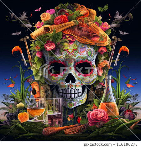 Still-Life with Bacardi, Fruits and Plants. 116196275