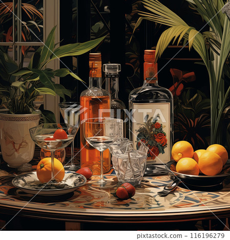 Still-Life with Bacardi, Fruits and Plants. 116196279